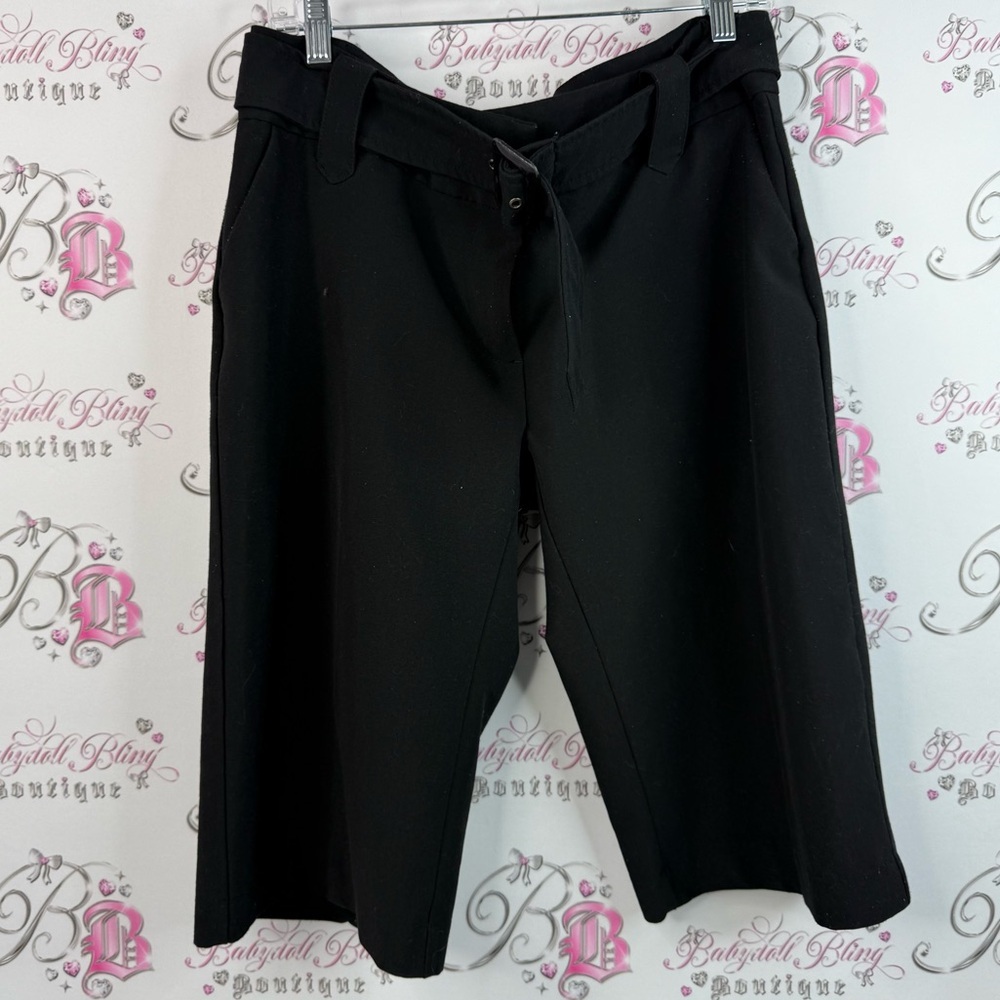 Majora pants bottoms belted belt Black Wide-Leg Knee-Length Trousers